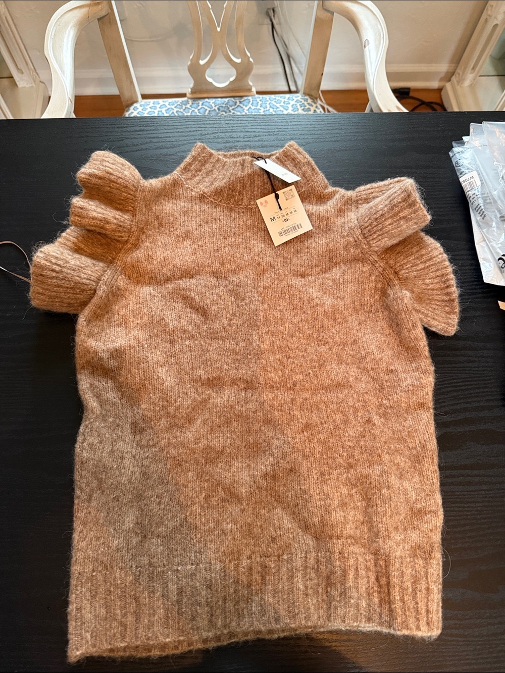 Zara Tan Short Sleeve Mock Neck Sweater
